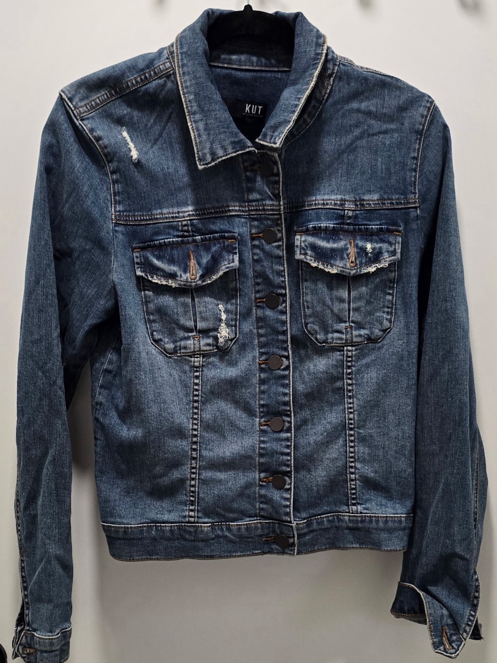 Kut from the Kloth Distressed Dark Blue Denim Jacket